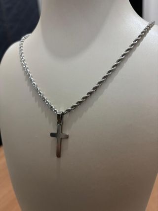 Collana Torchon Unisex con Croce Acciaio 50cm