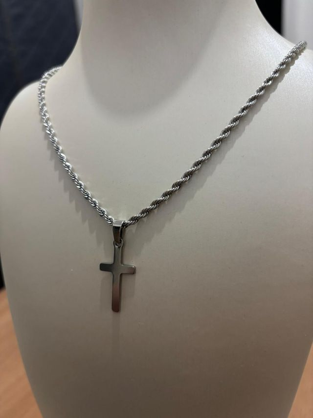 Collana Torchon Unisex con Croce Acciaio 50cm