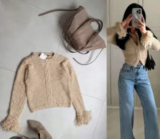 Cardigan Zara flecos beige Talla S