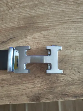 Cinturón Hermes Hebilla H Plata Negro