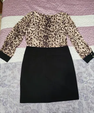 Vestido elegante estampado leopardo y negro