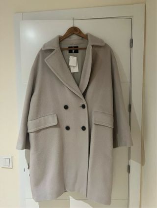 Abrigo lana mujer beige/gris oversize