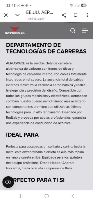 Bicicleta carretera Bottecchia Aeroespace o cambio