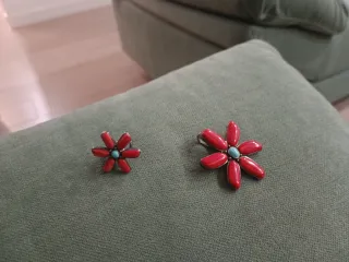 Colgante y Anillo Plata Ley Flor Roja