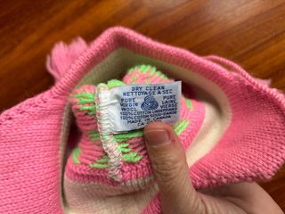 Berretto lana bambina cuori e pon pon