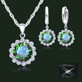 Conjunto Plata y Circonitas Verdes