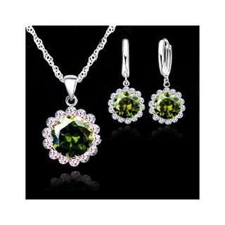 Conjunto Plata y Circonitas Verdes