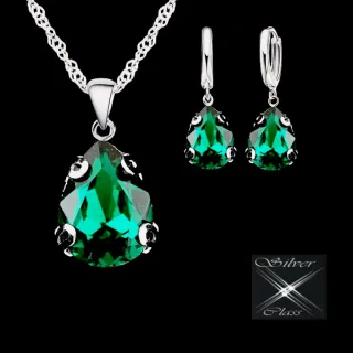 Conjunto de plata de ley con circonita verde