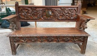 Banco antiguo madera maciza tallado