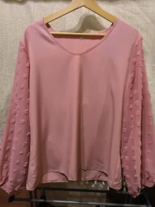 Blusa rosa manga obispo lunares