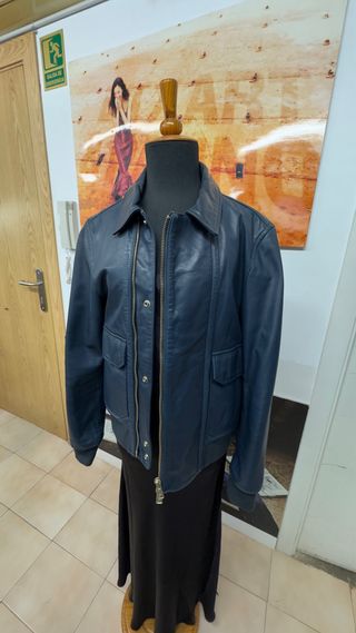 Cazadora aviador piel azul Talla S