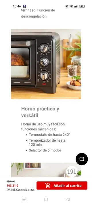 Horno sobremesa Moulinex 19L Convección.