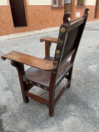 Sillón Frailero Antiguo Madera y Cuero