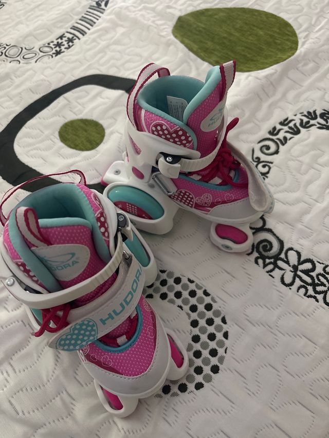 Patines Hudora niña rosas con corazones, poco uso