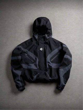 Giacca con cappuccio nera e grigia