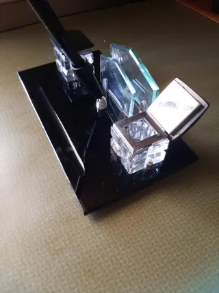 Set escritorio vintage cristal negro y vidrio tall