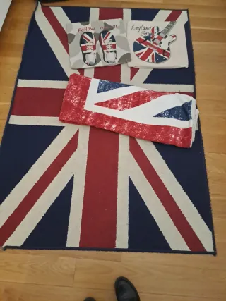 Alfombra, manta y cojines Union Jack