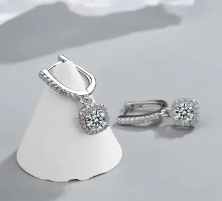 Pendientes Plata Ley Moissanita 2kl, baño de oro