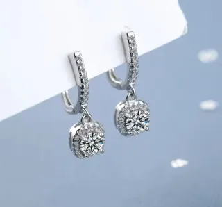 Pendientes Plata Ley Moissanita 2kl, baño de oro