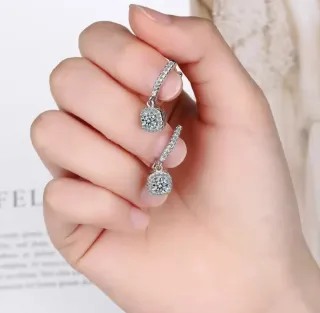 Pendientes Plata Ley Moissanita 2kl, baño de oro