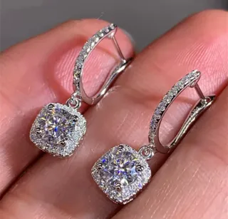 Pendientes Plata Ley Moissanita 2kl, baño de oro