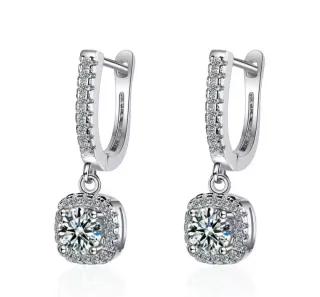 Pendientes Plata Ley Moissanita 2kl, baño de oro