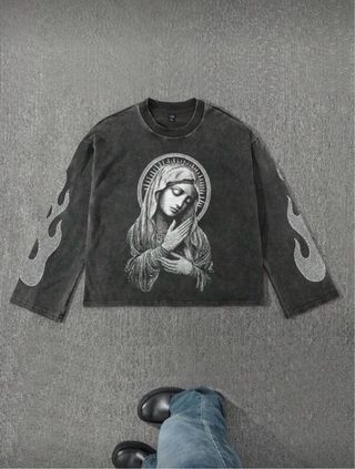 Felpa con stampa Vergine Maria fiamme