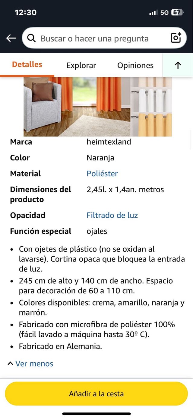 Cortina heimtexland microfibra arancione. Rif. 129