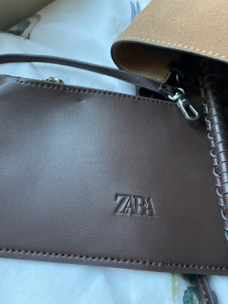 Bolso Zara Piel Serraje Beige/Marrón Nuevo