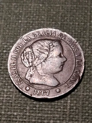 Moneda 1/2 Céntimo Escudo Isabel II 1867