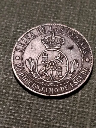 Moneda 1/2 Céntimo Escudo Isabel II 1867