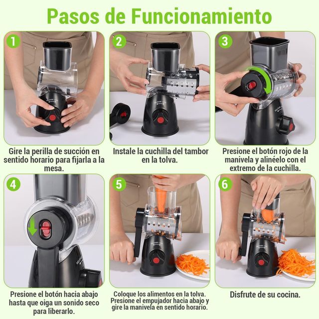 Rallador Verduras Multifuncional Negro/Plata