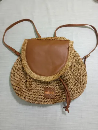 Nuevo Mochila MTNG de rafia y piel