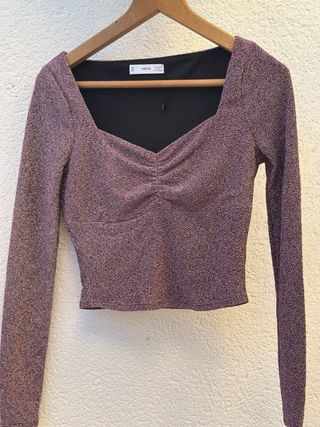 Camiseta Mango glitter rosa