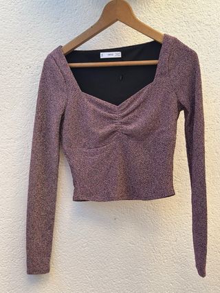 Camiseta Mango glitter rosa