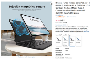 Dracool Custodia Tastiera per iPad Air 13 (M2/M3), iPad Pro 12,9" (6/5/4/3 Gen) con Trackpad Magic Type, 7 Colori Retroilluminati Bluetooth QWERTY Spagnolo Ñ, Nero