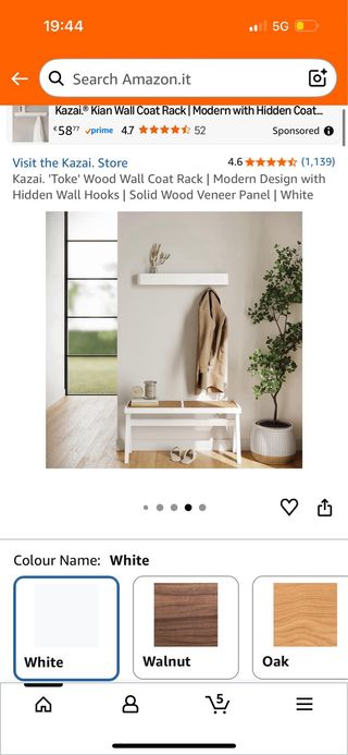 Appendiabiti Kazai 'Toke' Legno Bianco