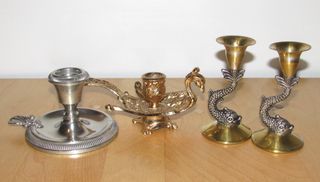 Lote 4 candelabros porta velas mitología china