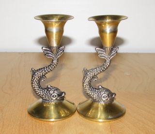 Lote 4 candelabros porta velas mitología china