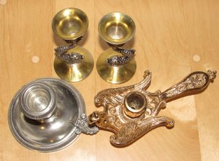 Lote 4 candelabros porta velas mitología china