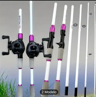 Caña de pesca con carrete mano izquierda