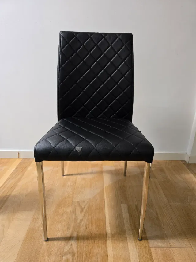 6 Sillas de comedor negra con patas cromadas