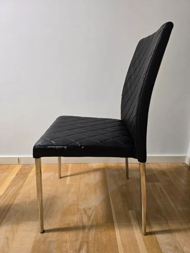 6 Sillas de comedor negra con patas cromadas