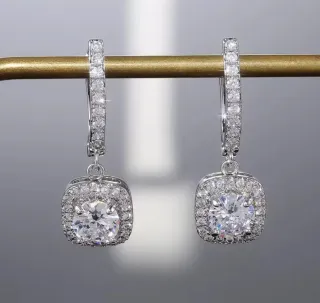 Pendientes Plata Ley Moissanita 2kl, baño de oro