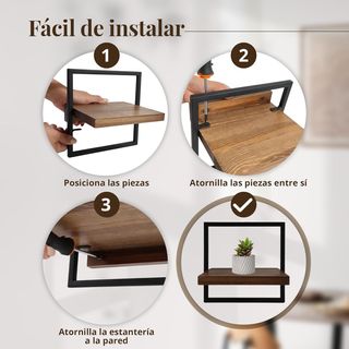 Juego 3 Baldas Flotantes Pared Marco Metálico