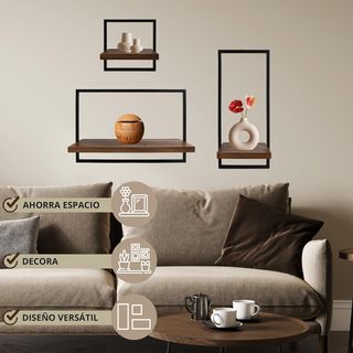 Juego 3 Baldas Flotantes Pared Marco Metálico