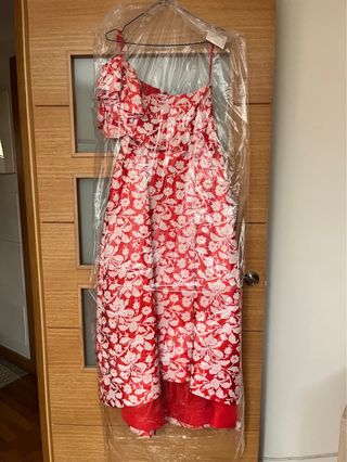 Vestido Rosa Clara Asimétrico Floral Rojo/Blanco