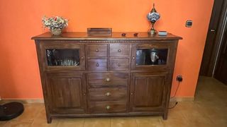 Conjunto muebles teka y sillas abacca
