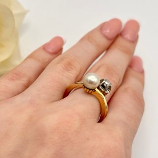 Anillo oro perla y diamante