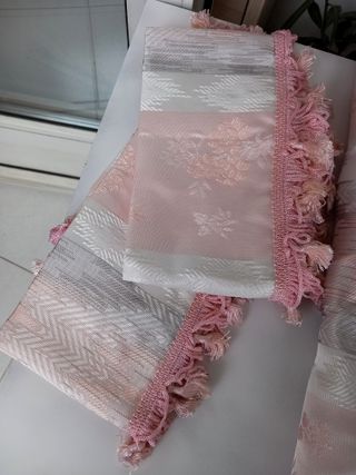 Cortinones Damasco Gris y Rosa Palido